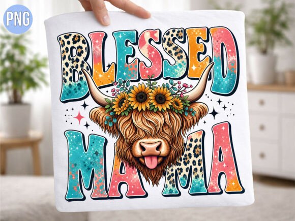Download Blessed Mama Highland Cow Floral PNG - Blessed Collection