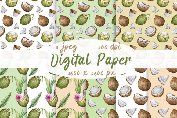Download Pattern Watercolor Coconut Digital Paper - Watercolor coconut Collection