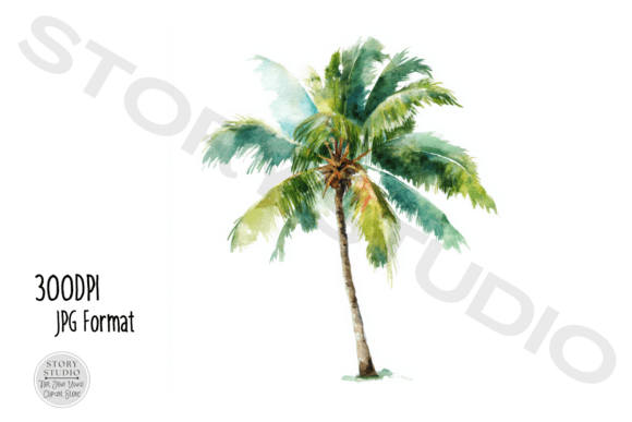Download Watercolor Coconut Palm Trees Clipart - Watercolor coconut Collection