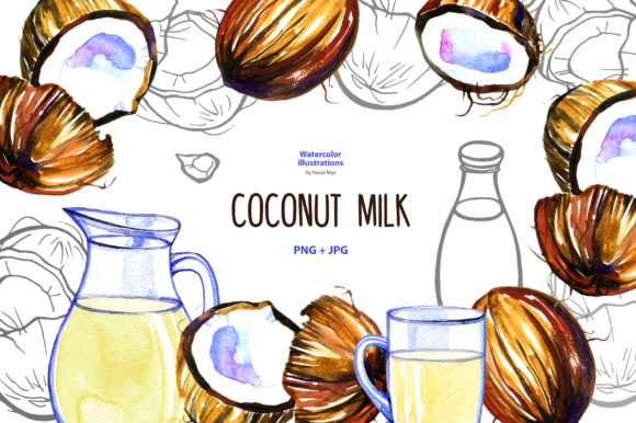 Download Watercolor Coconut Milk - Watercolor coconut Collection