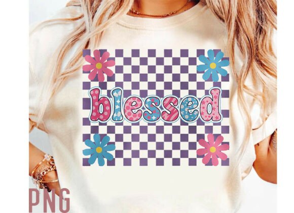 Download Retro Checkered Blessed PNG, Floral Boho - Blessed Collection