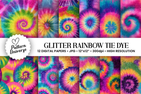 Download Glitter Rainbow Tie Dye Digital Papers - Tie dye Collection